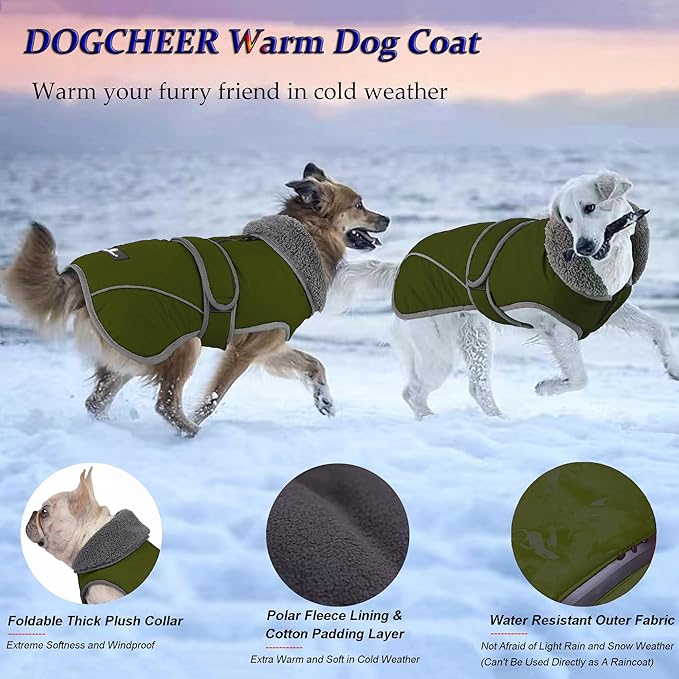 Dogcheer Dog Winter Coat,Fleece Collar Jacket Warm Vest Reflective Adjustable Sweater for Cold Weather,Windproof Waterproof Snow Coat for Small Medium Large Dogs,XXXL(Chest Girth 34.6-45.3,Back 28.7)