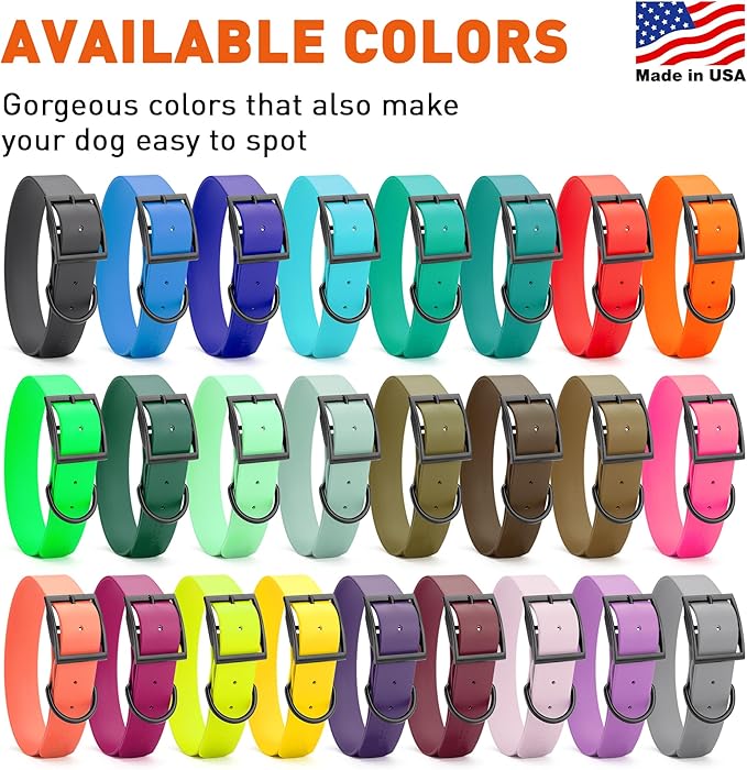 Dogline Biothane Waterproof Dog Collar Strong Coated Nylon Webbing with Black Hardware Odor- Proof for Easy Care Easy to Clean High Performance Fits Small Medium or Large Dogs, Black