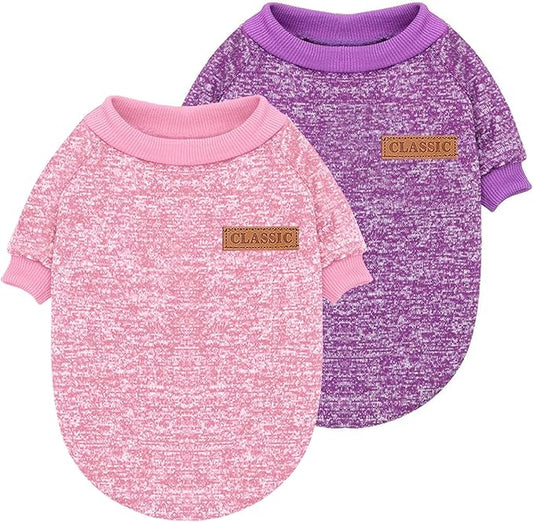 2 Pieces Pet Dog Classic Knitwear Sweater, Fleece Coat for Small,Medium Dogs,Warm Pet Dog Cat Clothes,Soft Puppy Customes for Chihuahua Yorkshire Tzu (Pink Purple,XS)