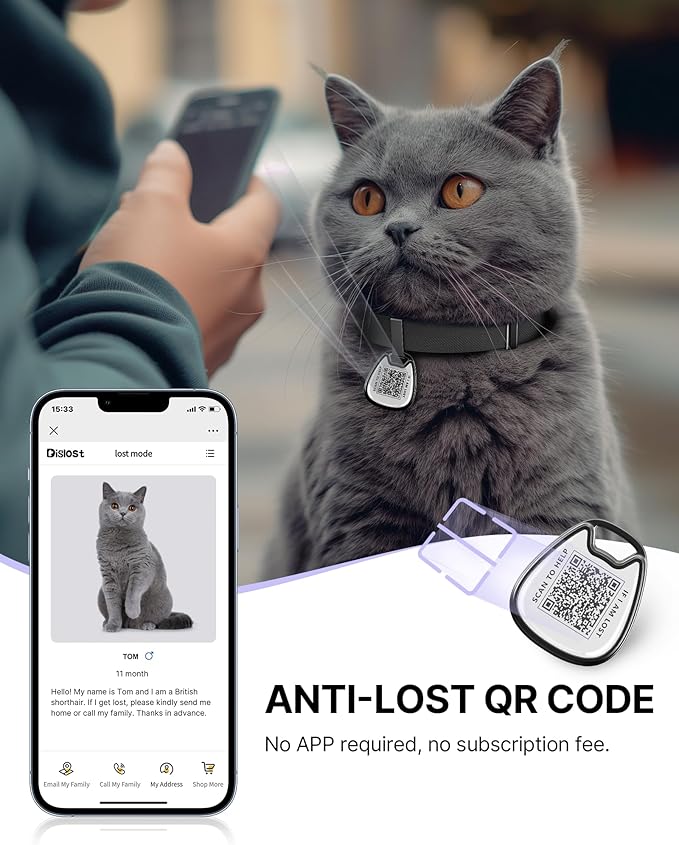 Cat Collar with QR Code Name Tag, Breakaway Kitten Collar for Boy & Girl Cats, Ultra Soft Elastic Adjustable Band, Safety Break Away Buckle, Comfortable & Secure Pet ID Collar (6"-12"), Black