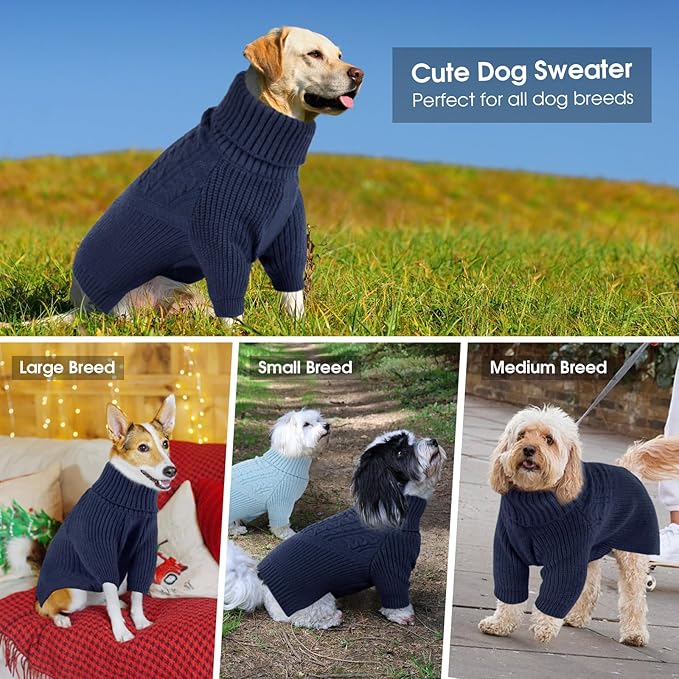 Queenmore Medium Dog Sweater, Dog Sweaters for Medium Dogs Girl or Boy, Medium Dog Christmas Sweater, Winter Doggie Sweatshirt Knitwear, Pet Chunky Warm Coat for Small Large Size Dogs, NavyBlue M