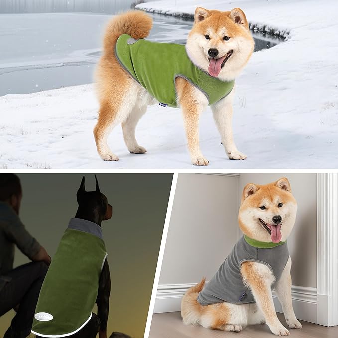 cyeollo 2 Pack Dog Sweater Fleece Vest Dog Sweatshirt Reflective Lightweight Pet Clothes for Large Dogs Boy Girl Pet Apparel Grass Green, Grey, XXXL