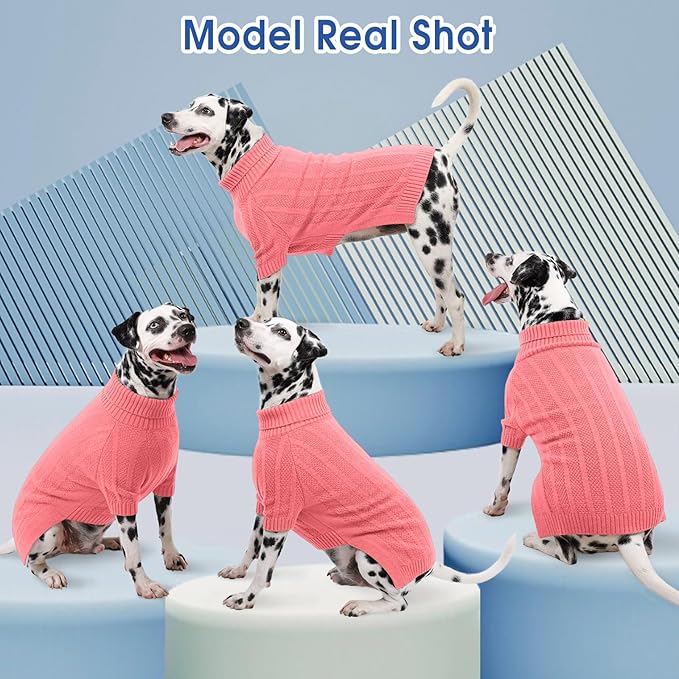 Queenmore XL Dog Sweater,Christmas Dog Sweaters for Extra Large Dogs Girl Boy,Warm Soft Fall Doggy Pullover Clothes,Turtleneck Knitted Pet Winter Apparel for Golden Retriever,Labrador(Pink,XL)