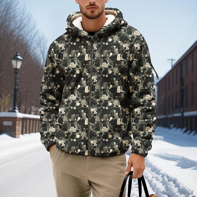Men's Camouflage Hunting Fleece Lined Hoodie Camo Jackets Zip Up Long Sleeve Casual Winter Coats Hood Outerwear