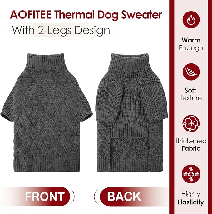 AOFITEE Dog Sweater, Warm Dog Sweaters for Large Dogs, Halloween Dogs Sweater, Turtleneck Girl Pet Sweaters, French Bulldog Sweatshirt, Knit Female Male Pet Knitwear for Winter Fall (Grey Large)