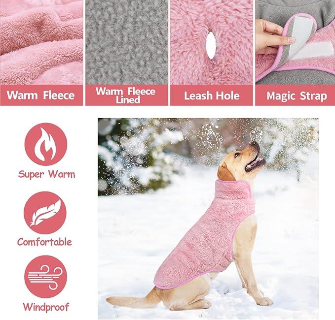 Malier Dog Winter Coat, Reversible Fleece Dog Cold Weather Coats, Windproof Warm Snow Puppy Jacket Vest Pet Clothes for Small Medium Large Dogs (X-Large, Pink)