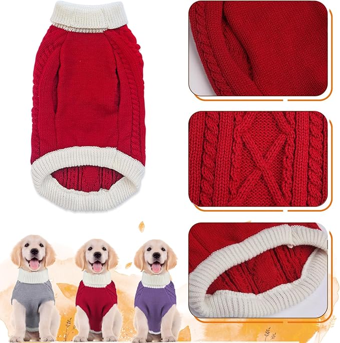 Small Dog Sweaters with Leash Hole Turtleneck Dog Sweaters Knitwear Boys Girls Warm Soft and High Stretch Pet Clothes for Fall Winter，Pet Shirts for Kitten Puppy Red Medium