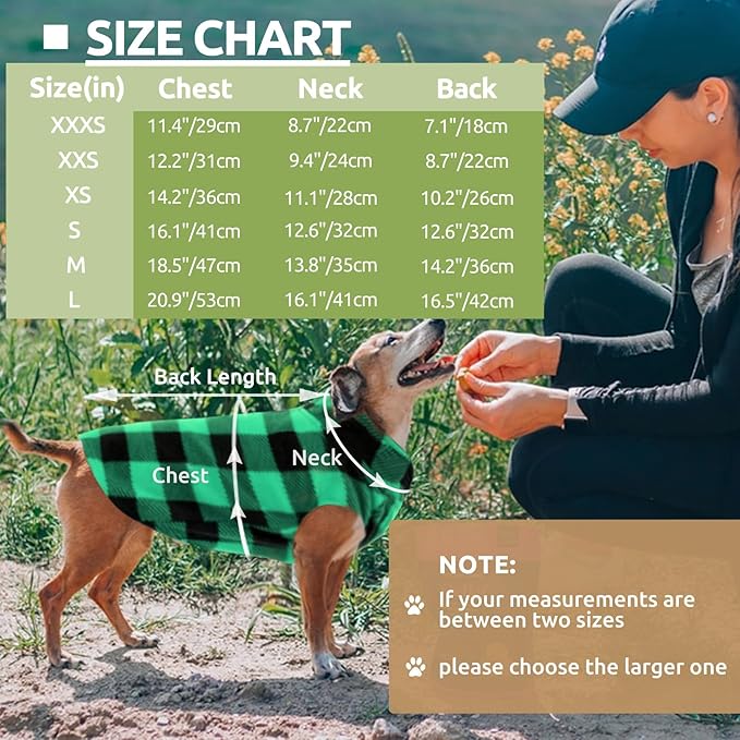 KAMA BRIDAL Spring Autumn Winter Coat Pullover Fleece Vest for Cats Small and Medium Dogs Thin Sweater Green & Black Plaid (Green, XXS)