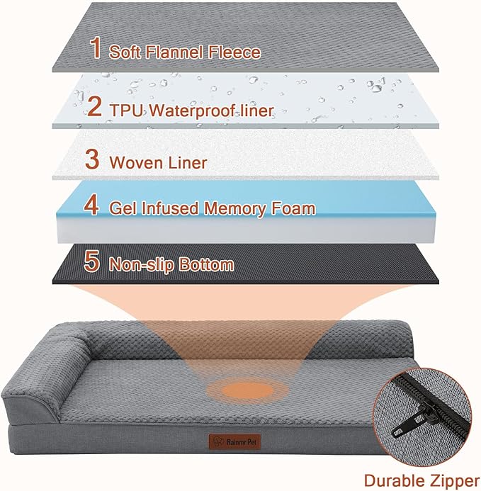 Orthopedic Dog Bed Medium Size Dog, Memory Foam Pet Bed for Medium and Large Dogs, Washable Removable Cover, Nonskid Bottom, Waterproof, 35x23x6 Inches, Dark Grey