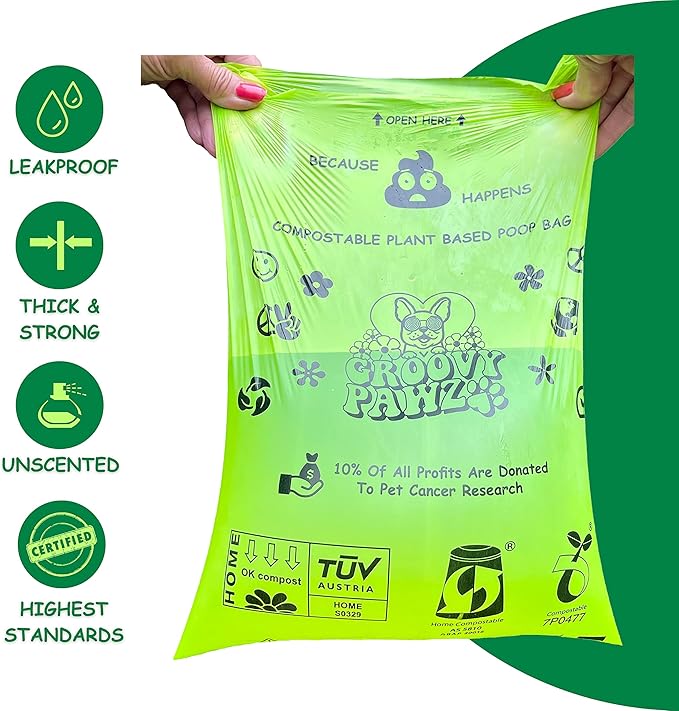 Certified Compostable Dog Poop Bags, 120 Count, Plant Based, Eco Friendly, Extra Strong, Leakproof, No Odor, Pet Supplies