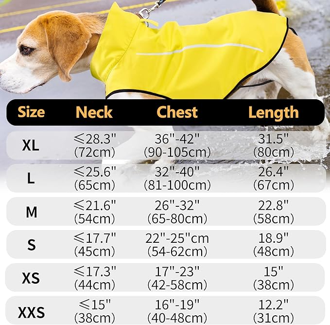 Mile High Life Dog Raincoat, Adjustable Waterproof Reflective Rain Jacket for Small Medium Large Dogs, Lightweight Breathable Pet Rain Coat with Leash Hole(Yellow,XXS Chest 16-19")