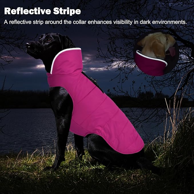 Dog Winter Coat, Waterproof Dog Jacket with Leash Hole, Reflective Adjustable Pet Snow Vest, Warm Fleece Sweater for Small Medium Large Dogs - Pink, 2XL