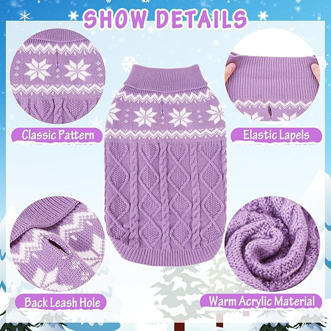 Warm Winter Dog Sweater - Cold Weather Pet Clothes for Small Medium Large Dogs Indoor Outdoor, Soft Classic Knit Puppy Apparel, Purple, L