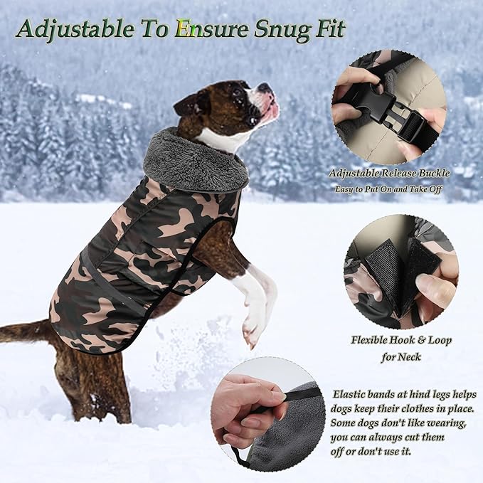 Dogcheer Warm Dog Coat, Waterproof Dog Jacket Christmas Puppy Winter Coat with Buckle, Reflective Adjustable Pet Snow Jacket Fleece Sweater for Small Medium Large Dogs - Dusty Pink Camo, 2XL