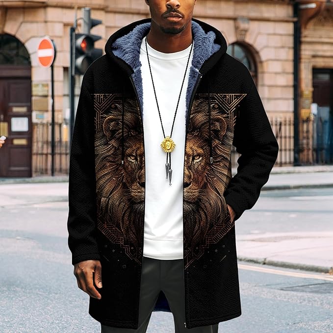Mens Long Cardigan Hoodies Full Zip Fleece Lined Jackets Fashion Knitted Color Block Hooded Coat with Pockets