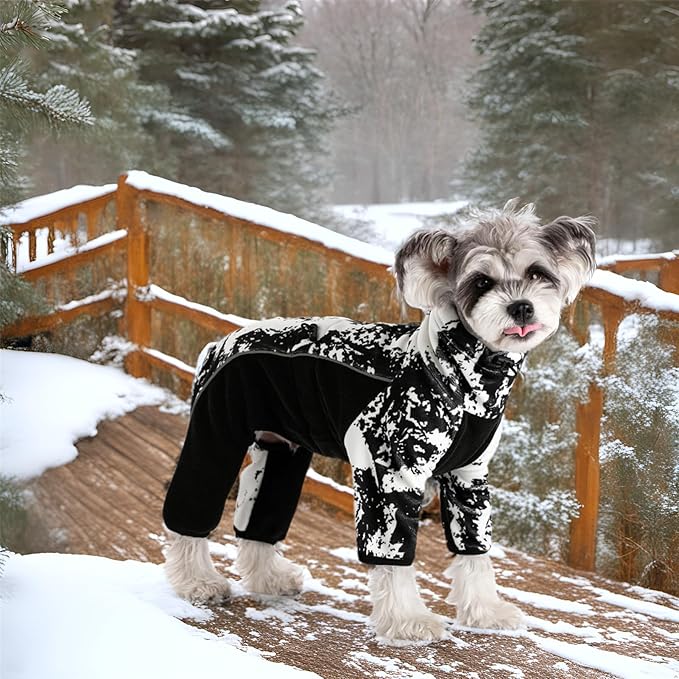 Fleece Dog Coat for Small Medium Dog,Pullover Pajamas Jumpsuit Bodysuit Puppy Coats with Legs, Pet Windproof Warm Cold Weather Jacket Full Body Vest Cozy Snowsuit Outfit Clothes (White, M)