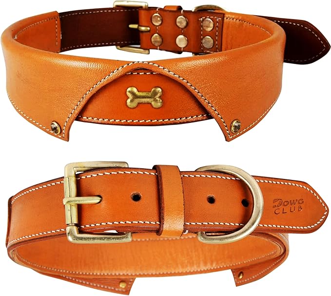 | Formal Tuxedo Shirt Collar Style Genuine Leather Collar for Dogs & Cats | Party Apparel | Comfortable, Strong, Cushion Napa Padding (M (Fit Neck Size 14.5"-18.5"), Shirt Collar - Tan)