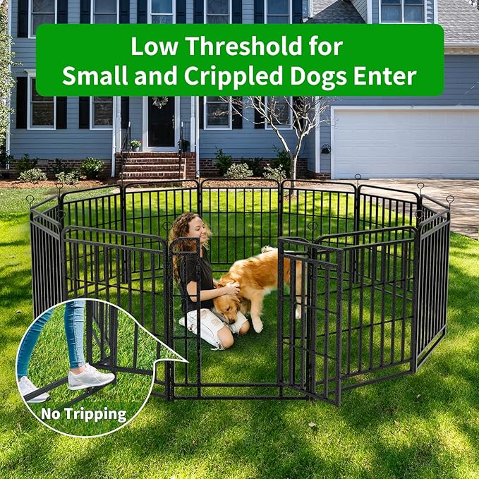 Square Steel Pipe Dog Fence Outdoor 16 Piece Panels 40" Height Anti-Rust Heavy Duty Dog Playpen with Doors Portable for Yard RV Camping, Total 36FT, 103 Sq.ft, Snowy Black