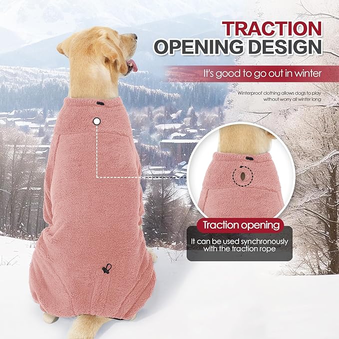 Dog Winter Coat for Small Medium Large Dog for Run Walk Sleep Warm Fleece Pet Sweater & Windproof Pajamas Snow Jacket 3XL Pink
