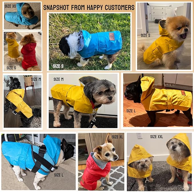 Dog Raincoat Dog Rain Jacket Poncho Waterproof Pet Rain Suit Puppy Small Medium Dogs Double Layer Breathable Lining Hooded Leash Hole Adjustable,Red,M