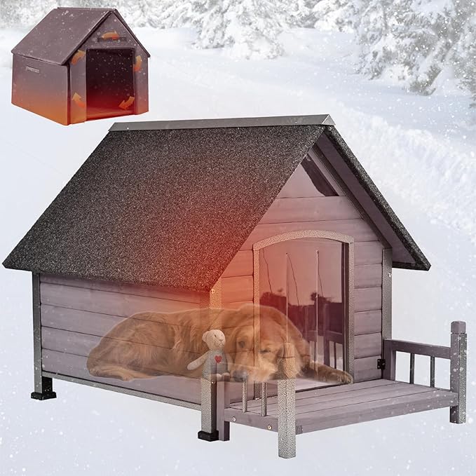 Dog House Outdoor, Chew-Proof Metal Frame Dog Kennel Shelter for Large Breeds,Weatherproof (Grey-I, Large)