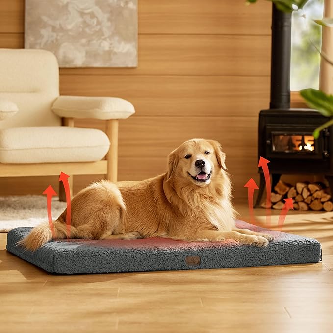 Bedsure Self Warming Dog Beds Large Sized Dog - Extra-Large Puppy Bed with Removable Washable Cover, Orthopedic Egg Crate Foam Pet Mat, Suitable for Pet Up to 100 lbs