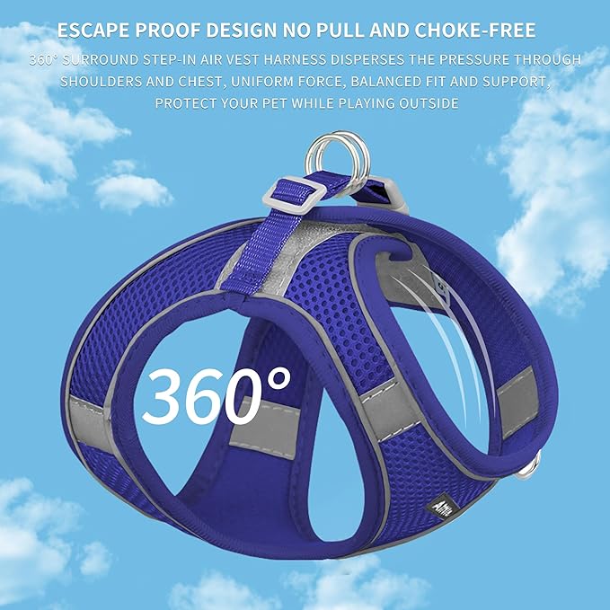 AIITLE Small Harness for Puppy with A Leash - Summer Dog Vest Harness with Super Breathable Mesh, Reflective No-Pull Pet Harness for Outdoor Walking, Camping for Small Dogs, Cats Royal Blue XXS