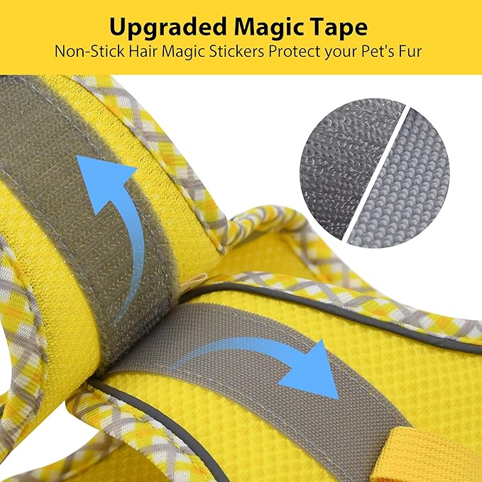 AIITLE Dog Harness and Leash Set - Ultra-Comfortable XXS-XL Vest with Strong Magic Tape & Glow-in-Dark Reflective Strips, Chafe-Free for Teddy, Schnauzer (Yellow, M)