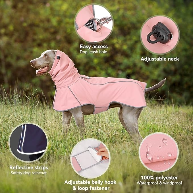Reflective Dog Raincoat, Windproof & Waterproof Dog Rain Jacket, Adjustable Hooded Pet Poncho with Leash Hole for Small, Medium, Large Dogs(S-2XL) (Pink, Small)