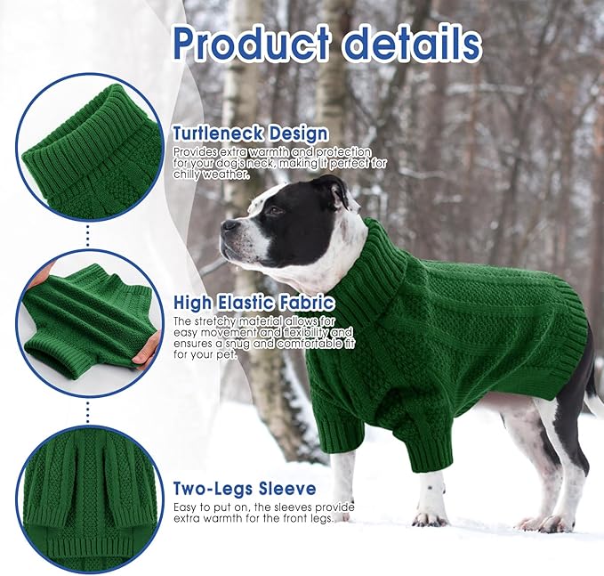 Queenmore XSmall Dog Sweater,Small Sweater for Pet,Soft Knitted Dog Sweater Christmas Clothing,Turtleneck Pullover Puppy Sweaters for Dogs Girls Boys,Cozy Pet Knitwear for Teacup,Chihuahua(Green,XS)