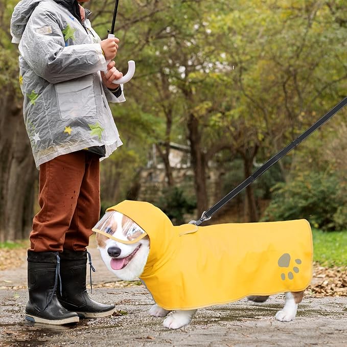 Dog Raincoat Hooded Slicker Poncho - Reflective Lightweight Pet Rain Jacket Coat,Dog Waterproof Raincoat with Adjustable Belly Strap for Small,Medium, Large Dogs