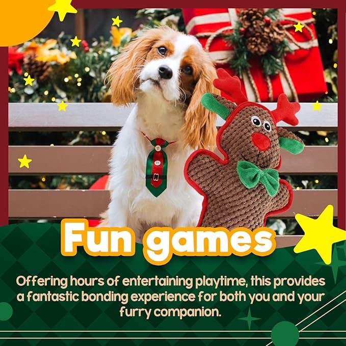 ALL FOR PAWS Christmas Dog Squeaky Toys Dog Gifts Chew Toy Enrichment Fetch Toys Holiday Birthday Gift for Medium to Large Dogs