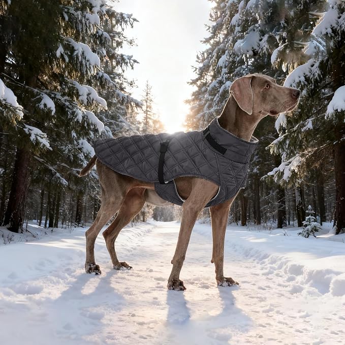 Kuoser Dog Coat Warm Fleece Lining Turtleneck Dog Jacket with Harness Built-in, Adjustable Windproof Cold Weather Coats with Quick Release Buckle Pet Winter Snowsuit for Large Dogs, Grey XL