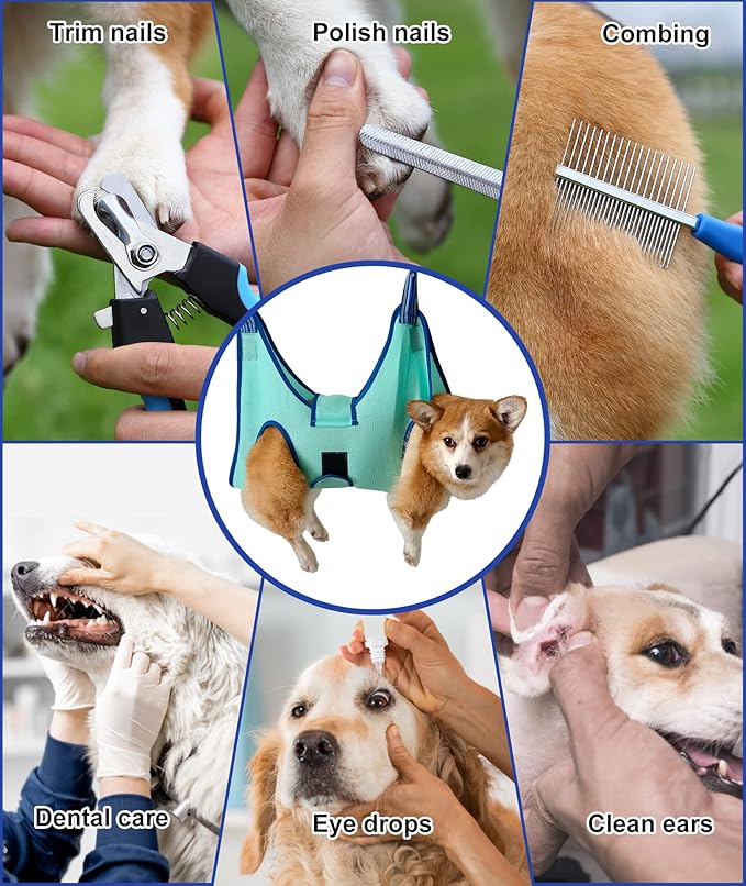Dog Pet Grooming Hammock,S Hanging Harness for Nail Clipping,Trimming Cutting Hammock, Sling Holder Helper for Small Dogs, Grooming Restraint Bag with Wide Strap Sewed