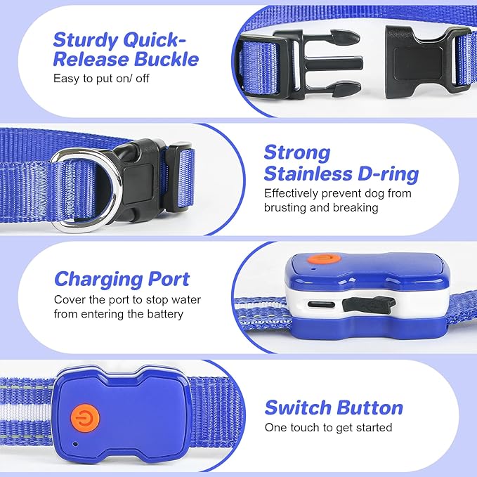 PcEoTllar Light Up Dog Collars, Led Dog Collar, Rechargeable, Night Walking, Waterproof, Glow in The Dark Dog Collars Light for Large Small Medium Dogs, Blue s