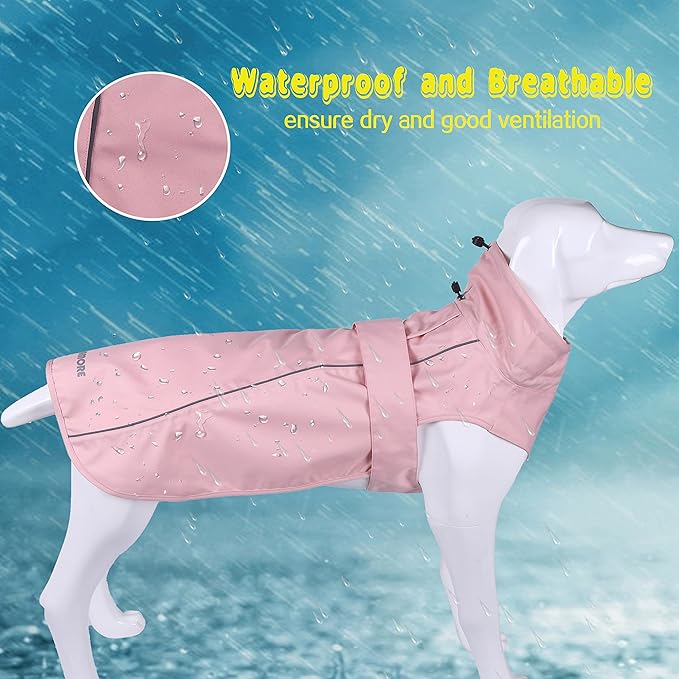 Adjustable Waterproof Dog Raincoat for Dogs,Lightweight Pet Rain Jacket Puppy Clothes with Reflective Strip for Small Medium Large Dogs (Pink, X-Large)
