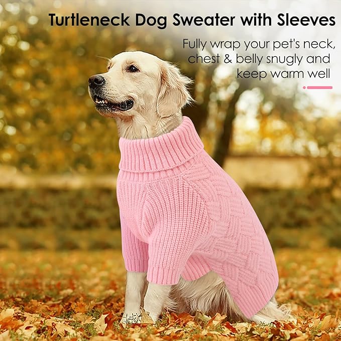 AOFITEE XXL Dog Sweater, Christmas Sweaters for Large Dogs, Warm Turtleneck Dog Sweater for Fall Winter Cold Weather, Solid Dogs Knit Sweatshirt for Golden Retriever, Labrador, Doberman (Pink, 2XL)