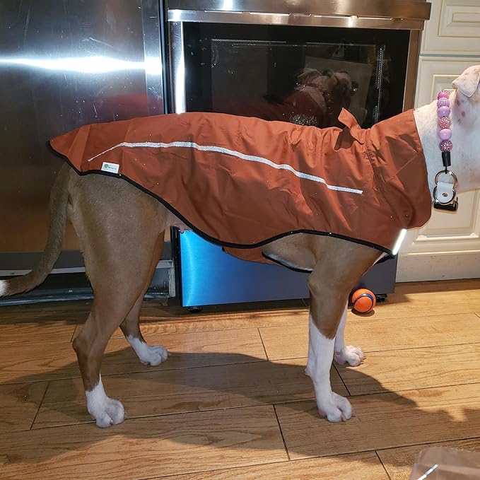 Mile High Life Dog Raincoat, Adjustable Waterproof Reflective Rain Jacket for Small Medium Large Dogs, Lightweight Breathable Pet Rain Coat with Leash Hole(Brown,L Chest 32-40")
