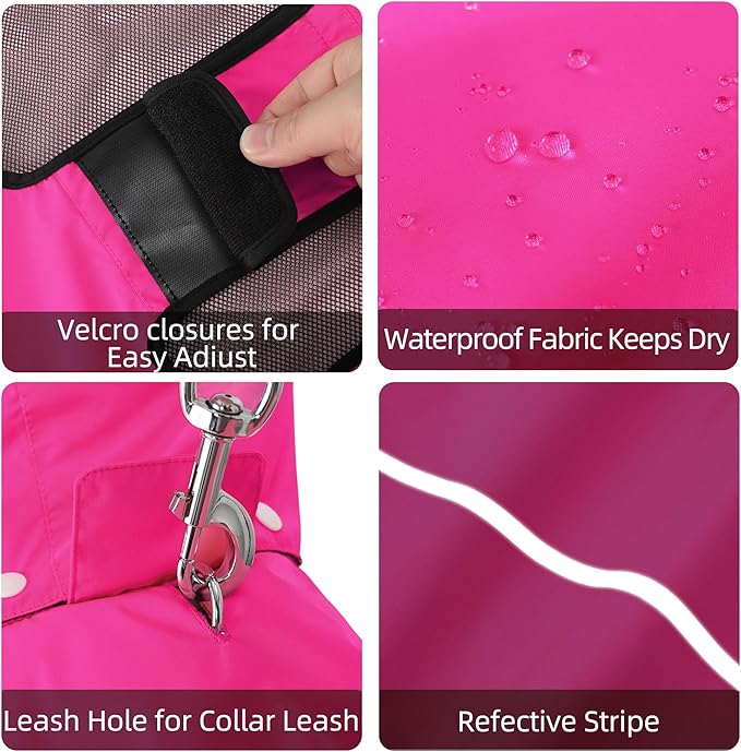 Mile High Life Dog Raincoat, Adjustable Waterproof Pet Rain Jacket, Reflective Hooded Poncho for Small Medium Large Dogs, Lightweight Breathable Pet Rain Coat (Hot Pink,XL Chest 31"-37")