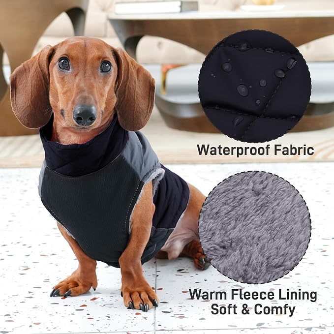 Warm Fleece Dog Coats for Large Dogs,D-Rings Waterproof Puppy Jacket for Cold Winter,Black XXL
