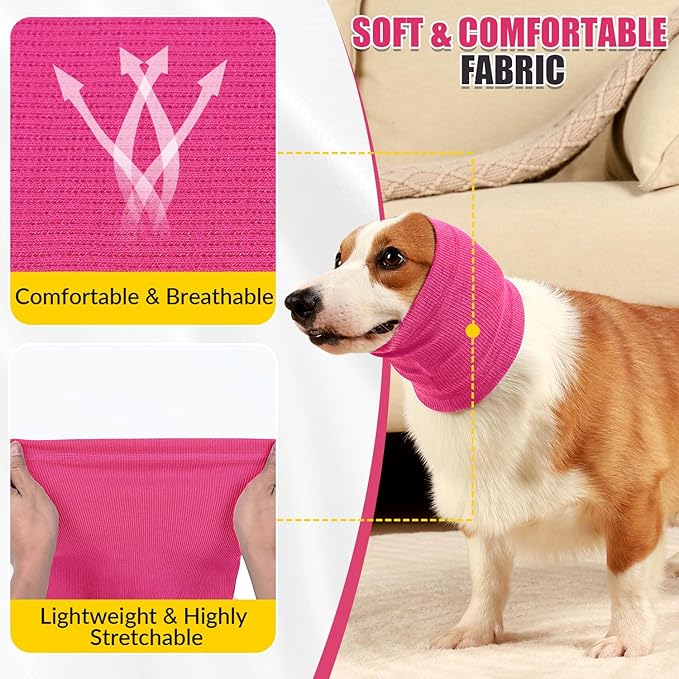 SlowTon Quiet Ears Dog Hoodie - 2 Pcs Ear Wrap Dog Ear Muffs Noise Protection, Anxiety Relief Dogs Hat Calming Hood Head Cover, Pet Headband Dogs Ear Protector for Grooming, Force Drying (Pink,S)