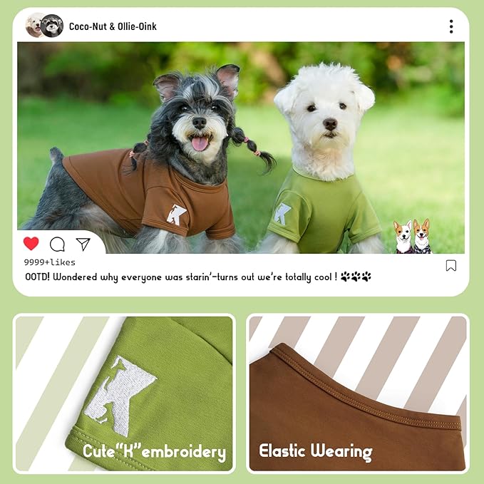 Koneseve Dog Shirts 2 Pack Soft Comfortable Clothes for Small Medium Dogs Brown & Avocado Green 2XL
