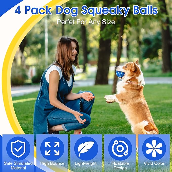 Dog Balls for Aggressive Chewers, 4PCS Etpu Dog Toy Ball, Tennis Balls for Dogs Aggressive Chewers, Indestructible Chew for Large Medium Small Dogs (Yellow + Blue) (Small)