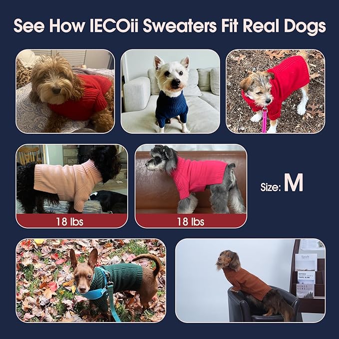 IECOii Dachshund Sweater,Turtleneck Dog Sweater for Small Medium Dogs Girl Boy,Stretchy & Breathable,Warm Knitted Pullover Coat,High Neck Knitwear for Cold Weather Indoor & Outdoor Wear (White, M)