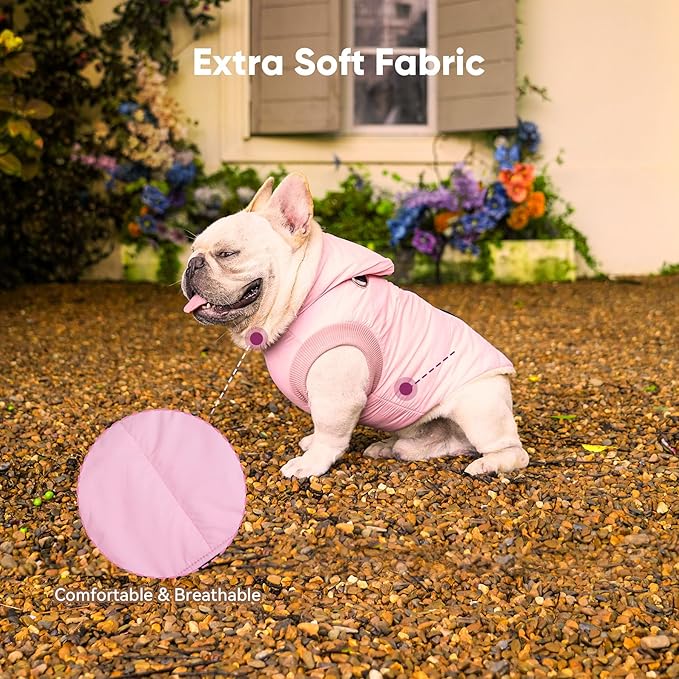 Fleece Lining Dog Hoodie with Harness Built in,Extra Warm Small Dog Jacket in Winter Puppy Coats with Hooded,Light Pink XS
