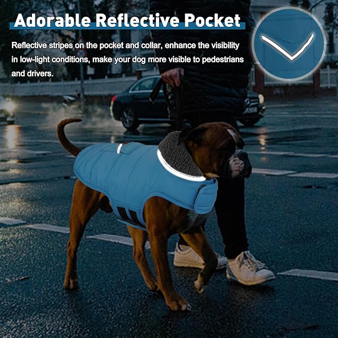 Dog Coat, Waterproof Dog Winter Jacket with Pocket, Reflective Adjustable Pet Snow Vest, Warm Cozy Fleece Sweater for Small Medium Extra Large Dogs - Sky Blue, XL