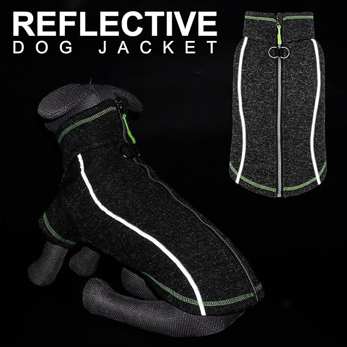 cyeollo Dog Sweater Coat Jacket Zipper Fleece Lined Dog Reflective Sweater Clothes with D Ring Winter Coat for Large Dogs