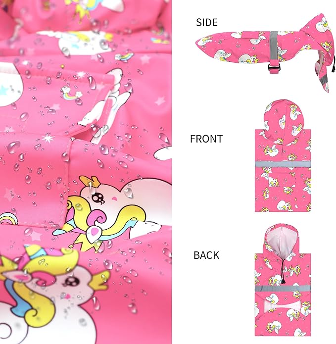 NACOCO Large Dog Raincoat Adjustable - Pet Water Proof Clothes Lightweight Rain Jacket Poncho Hoodies with Strip Reflective Pink (XXL, Pink Unic)