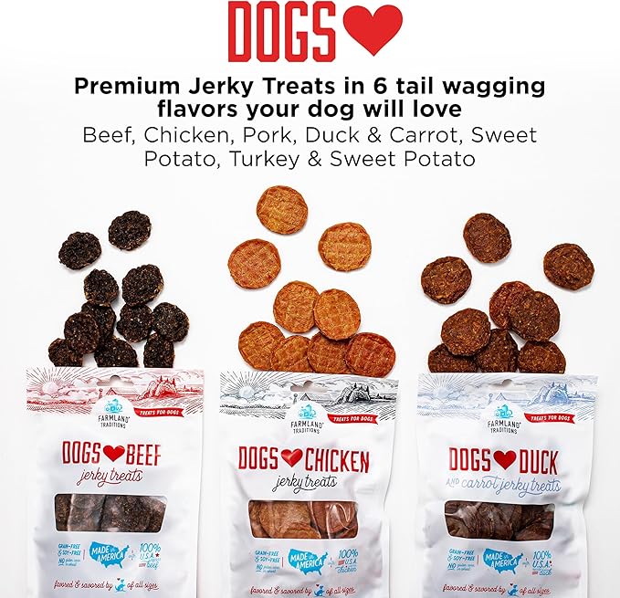 Farmland Traditions Dogs Love Chicken Jerky Dog Treats, Premium Two-Ingredient Dog Jerky with USA-Raised Chicken & No Antibiotics Ever, 3-Pound Bag
