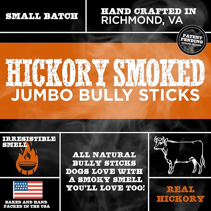 Best Bully Sticks Hickory Smoked Jumbo 6 Inch Bully Sticks - 4 Count (Pack of 1) - Natural, Smoky, Grain and Odor-Free, No Additives